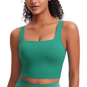 👑Women's Cascadia Green Sleeveless Pullover Square Neck Sports Crop Tank Top